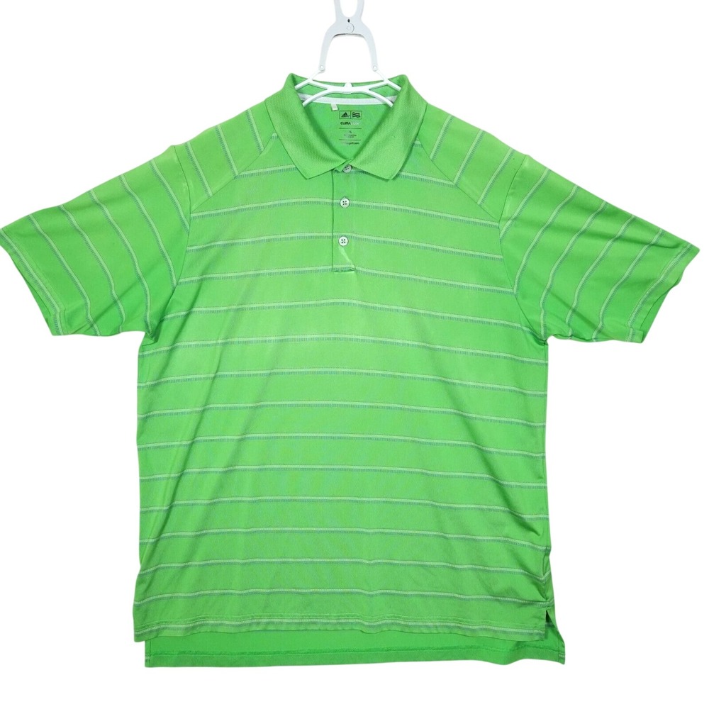 Adidas ClimaCool Golf Polo Shirt Mens XL‎ Green Striped Short Sleeve Activewear